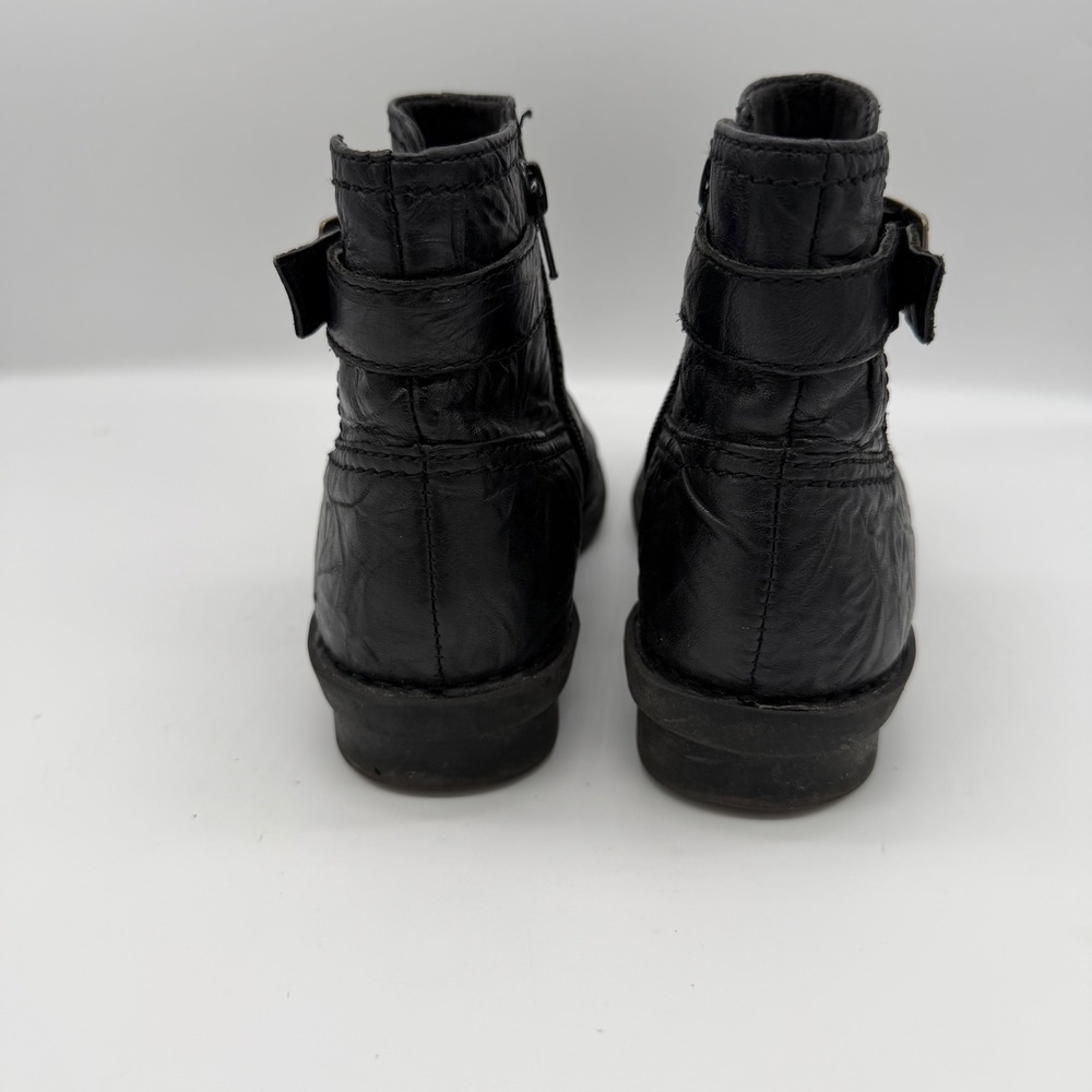 Clarks Womens Black Leather Ankle Boots Side Zip Buckle Low Wedge 5.5M 39300 - Picture 2 of 8